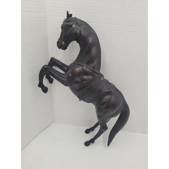Vintage Large 14" LEATHER Wrapped Rearing Horse Figure W/ Saddle - Picture 2 of 16